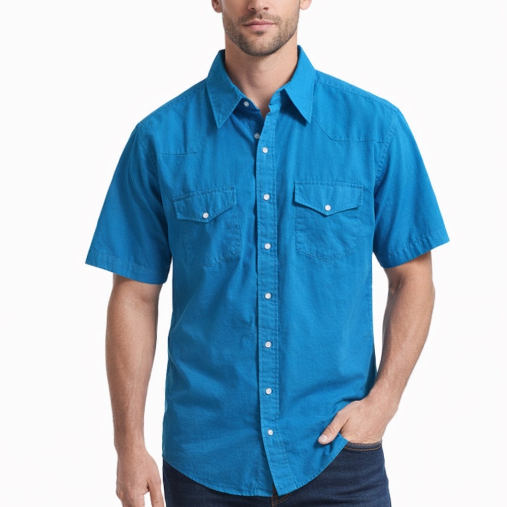 Corral West Ranchwear Shirt Snap front Vintage Size Large short sleeve blue